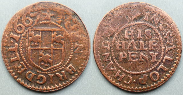 Shrewsbury, John Brigdell 1667 halfpenny Shrewsbury, John Brigdell 1667 halfpenny